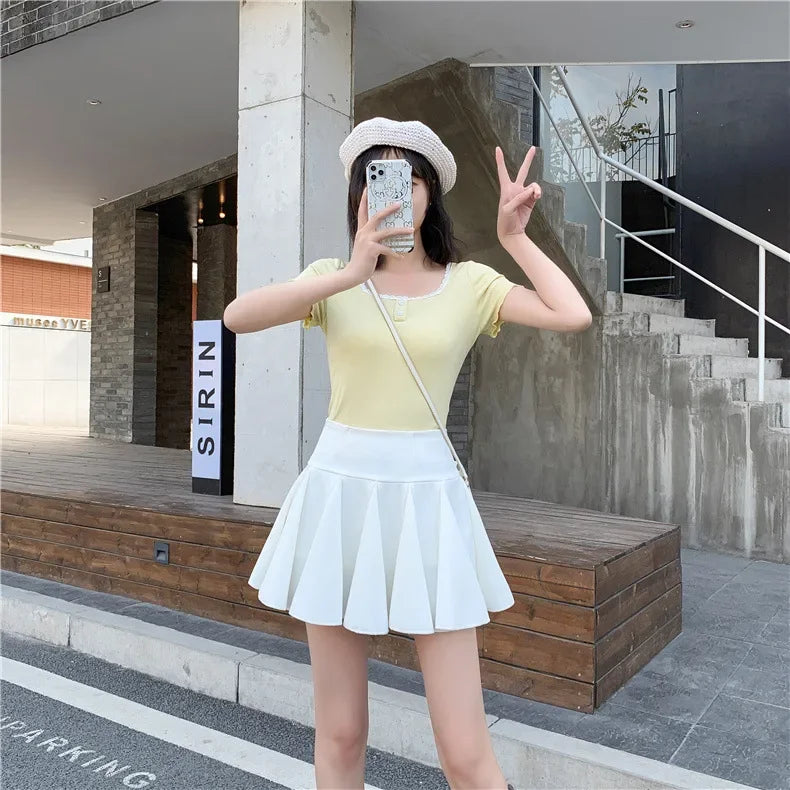 Korean Skirt Shorts Women High Waist Sexy Mini Skirts For Ladies Pleated Kawaii Skirt Female