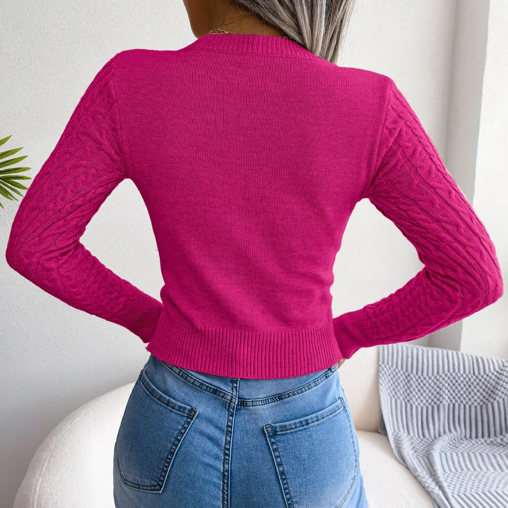 Sexy Hollow Out Sweater Women 2023 Autumn Winter Long Sleeve Knitted Pullovers Black Pink Green Pruple