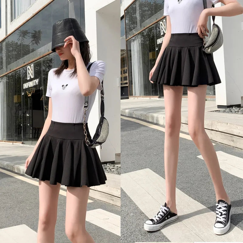 Korean Skirt Shorts Women High Waist Sexy Mini Skirts For Ladies Pleated Kawaii Skirt Female