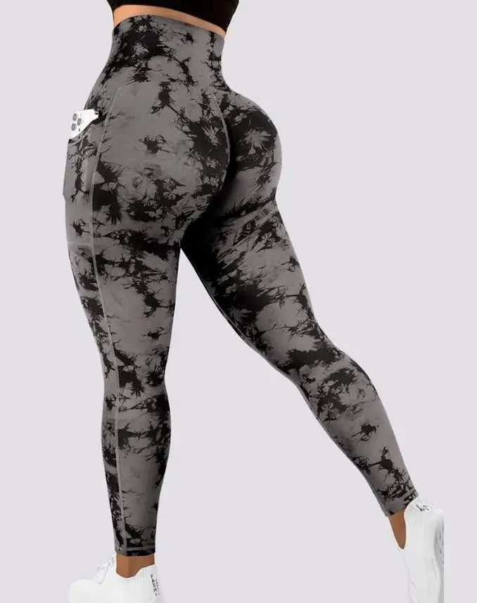 Women's Pants 2024 Autumn Fashion Tie Dye Print Tummy Control Butt Lifting Pocket Design Casual Skinny Daily Long Yoga Pants