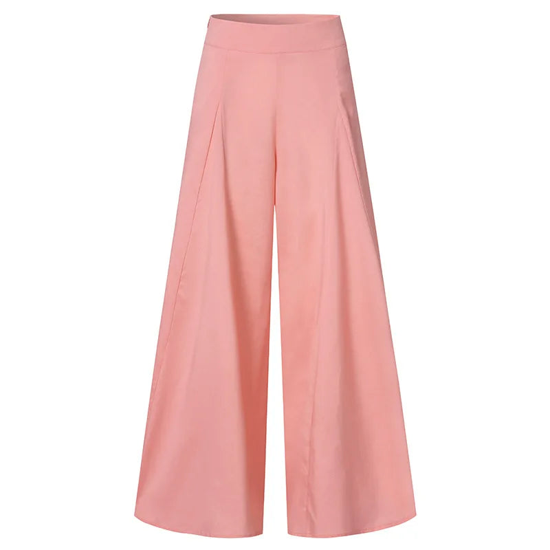 Spring Autumn Fashion Women High Waist Wide Leg Pants Female Elegant Flare Trousers Casual Solid Holiday Loose Long Pant New