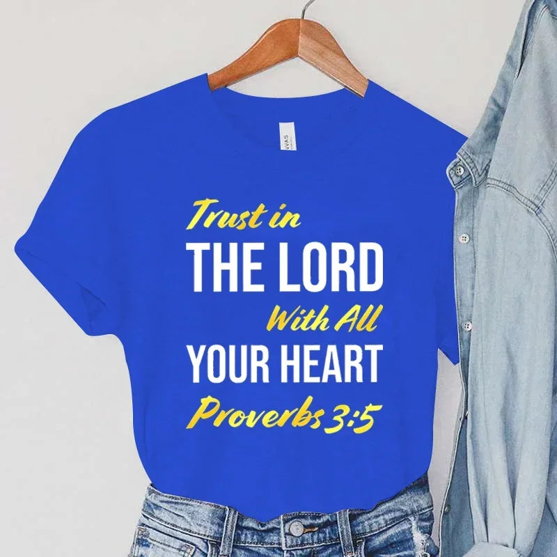 Bible Verse Quote Women's Clothing Christian Female Vintage T Shirts Trust In The Lord with All Your Heart Print Women T-Shirts