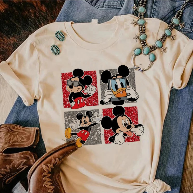 90s Y2k Mickey Print T-shirts for Women Fashion Minnie Mouse T Shirt Streetwear Female Clothes Kawaii Disney Tshirt