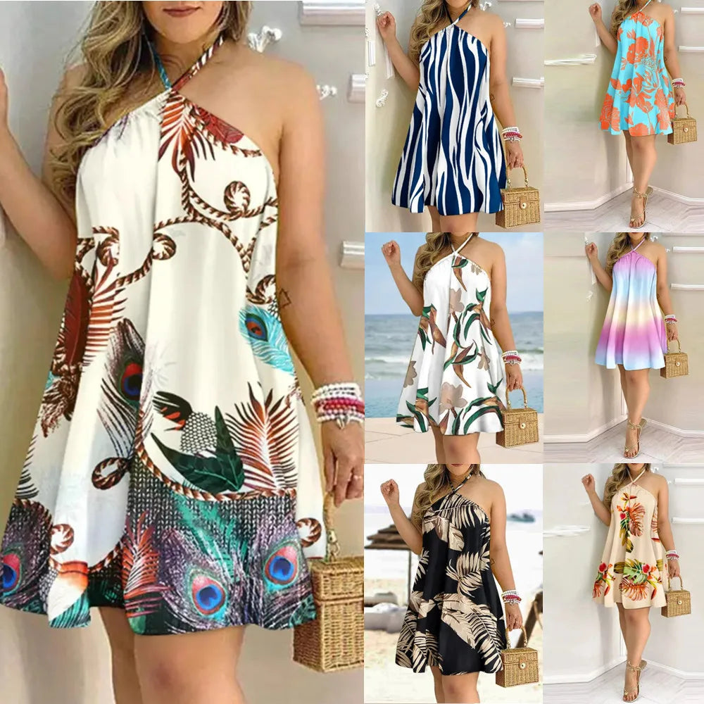 Floral Print Halter Neck Dress Boho Backless Halter Dress For Spring  Summer Women's Clothing