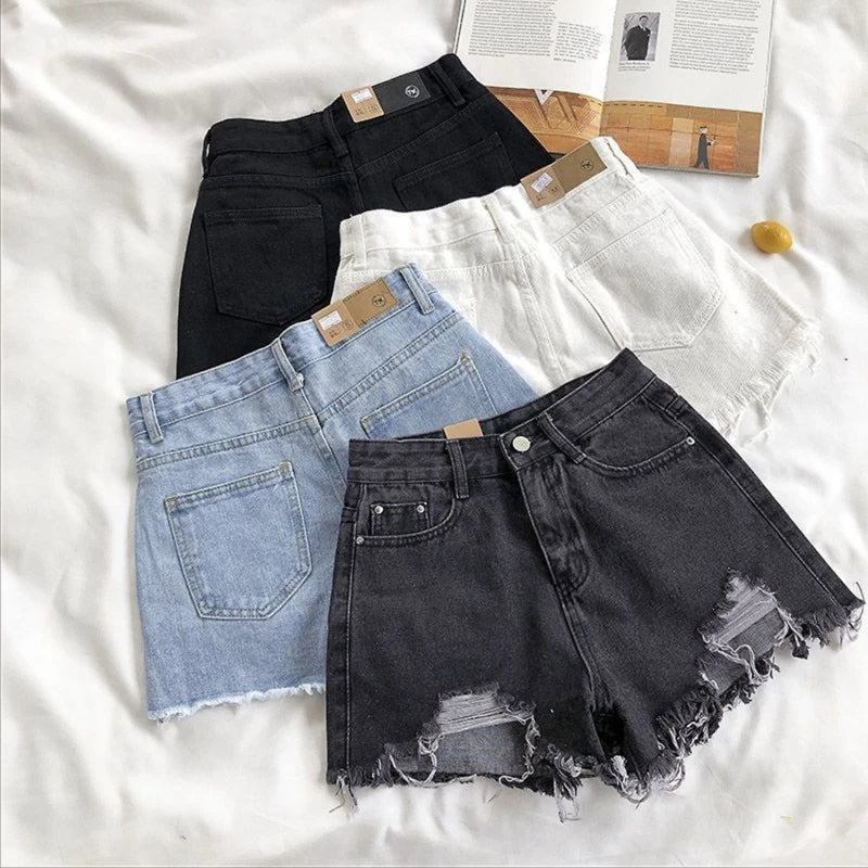 Korean Denim Holes Shorts For Women  Fashion High WaistWide Leg Short Jeans Female Designer Casual Street Short 2024 New