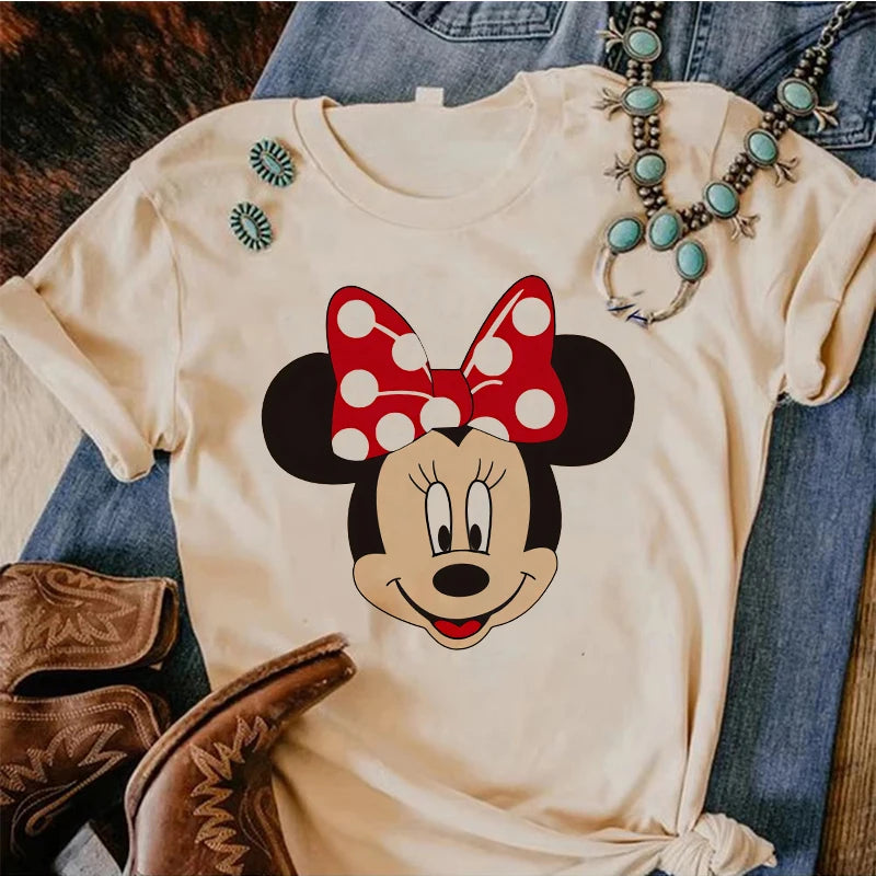 90s Y2k Mickey Print T-shirts for Women Fashion Minnie Mouse T Shirt Streetwear Female Clothes Kawaii Disney Tshirt