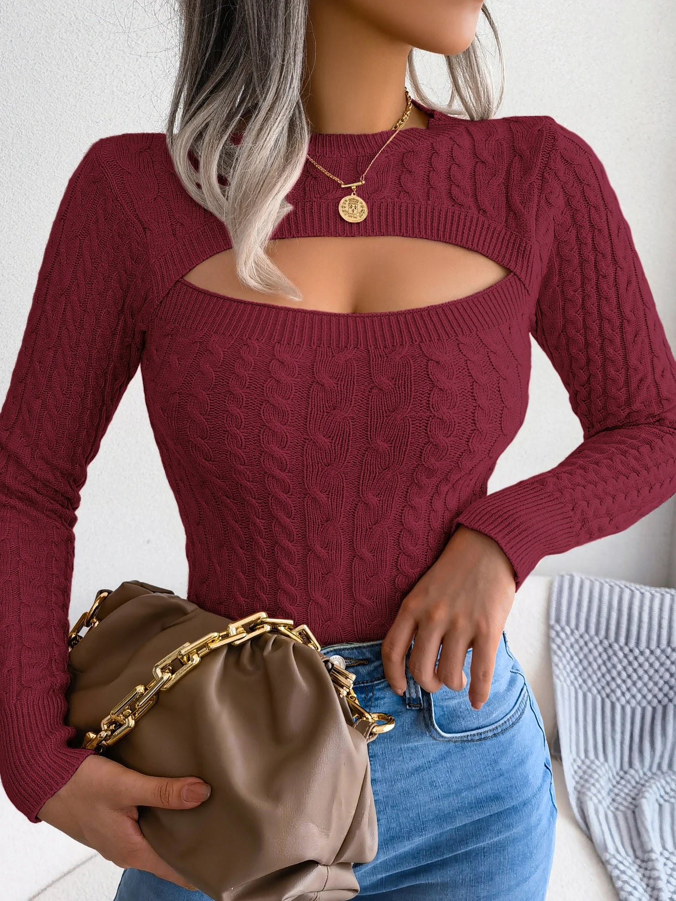 Sexy Hollow Out Sweater Women 2023 Autumn Winter Long Sleeve Knitted Pullovers Black Pink Green Pruple