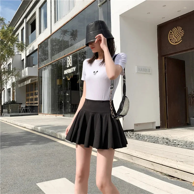 Korean Skirt Shorts Women High Waist Sexy Mini Skirts For Ladies Pleated Kawaii Skirt Female