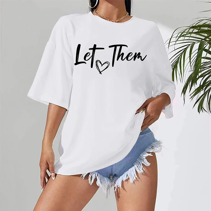 Let Them Misunderstand You Letter Print T-shirts for Women Summer Short Sleeves Crew Neck Graphic T-shirt Oversized T Shirt