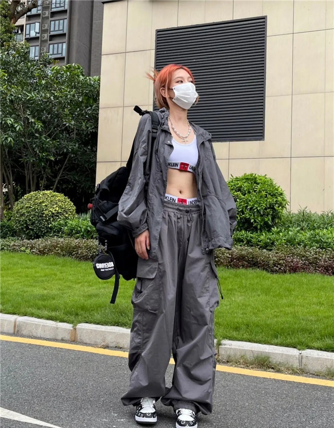 Y2K Parachute Black Pants Women Hippie Streetwear Oversize Pockets Cargo Trousers Harajuku Wide Leg Baggy Sweatpants