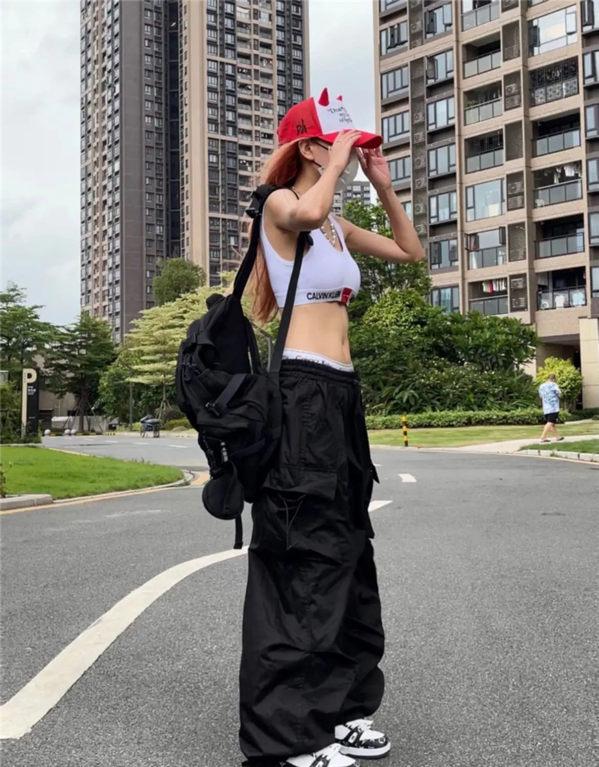 Y2K Parachute Black Pants Women Hippie Streetwear Oversize Pockets Cargo Trousers Harajuku Wide Leg Baggy Sweatpants