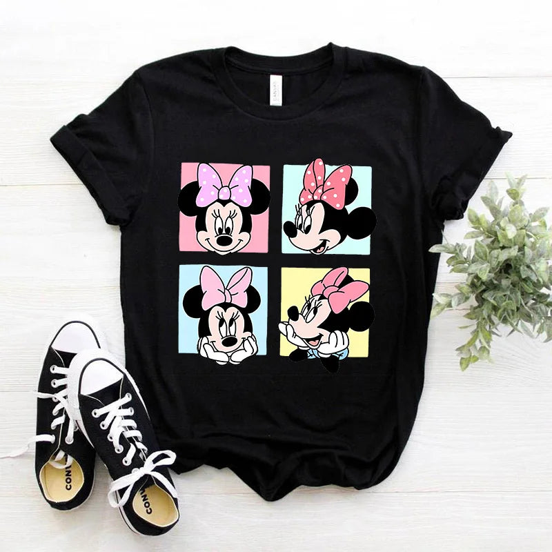 90s Y2k Mickey Print T-shirts for Women Fashion Minnie Mouse T Shirt Streetwear Female Clothes Kawaii Disney Tshirt