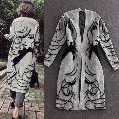 Woman sweater cardigan 2022 winter loose long sleeve beauty print fashion woman's clothing dropshipping big sale