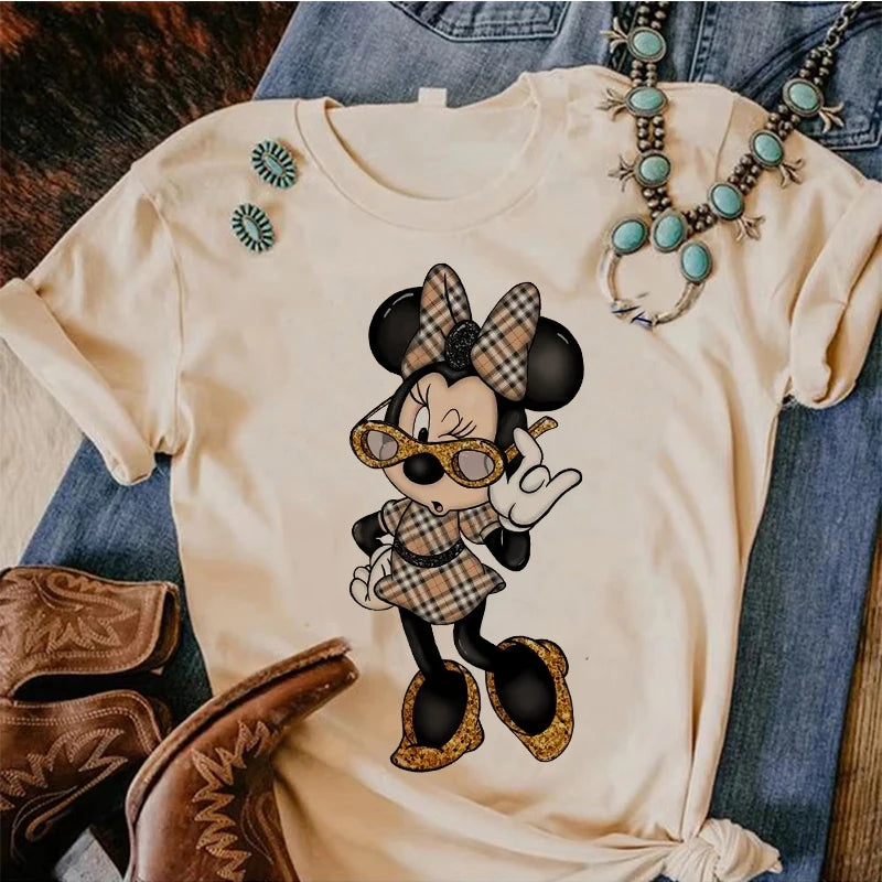 90s Y2k Mickey Print T-shirts for Women Fashion Minnie Mouse T Shirt Streetwear Female Clothes Kawaii Disney Tshirt