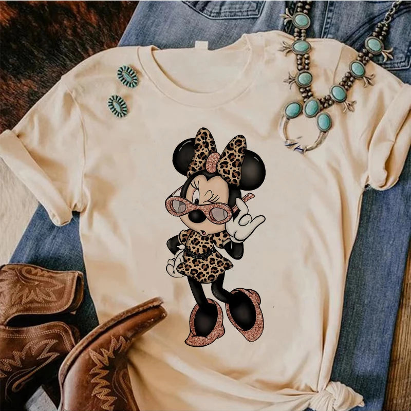 90s Y2k Mickey Print T-shirts for Women Fashion Minnie Mouse T Shirt Streetwear Female Clothes Kawaii Disney Tshirt