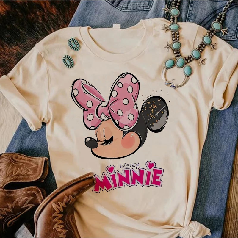 90s Y2k Mickey Print T-shirts for Women Fashion Minnie Mouse T Shirt Streetwear Female Clothes Kawaii Disney Tshirt