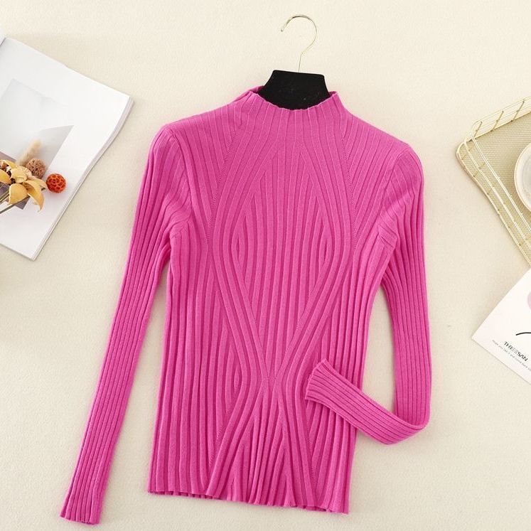 Knitted Sweater Women Pullover 2023 Half Turtleneck Jumper Sweater Autumn Winter Solid Slim Chic Streetwear Long Sleeve Top Y2K