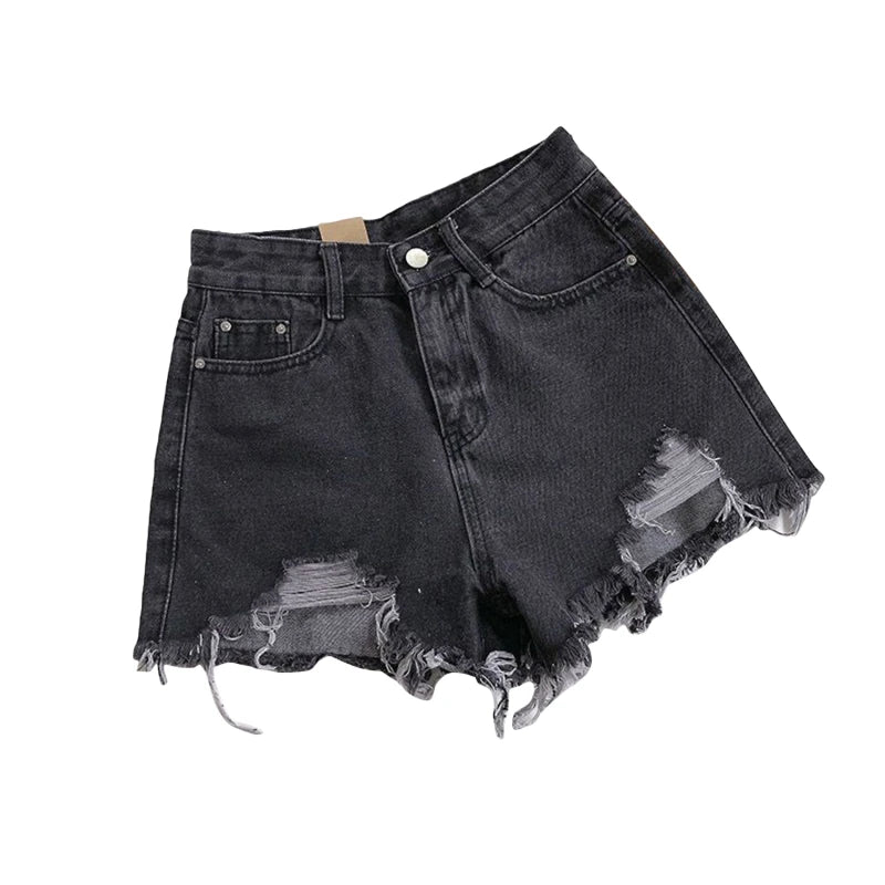 Korean Denim Holes Shorts For Women  Fashion High WaistWide Leg Short Jeans Female Designer Casual Street Short 2024 New