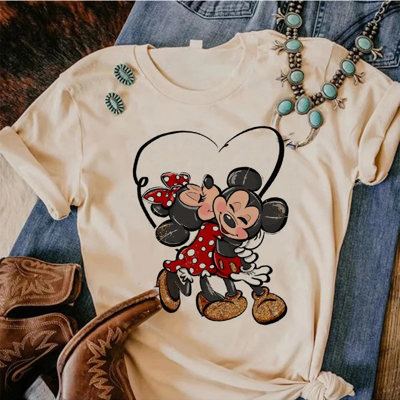 90s Y2k Mickey Print T-shirts for Women Fashion Minnie Mouse T Shirt Streetwear Female Clothes Kawaii Disney Tshirt